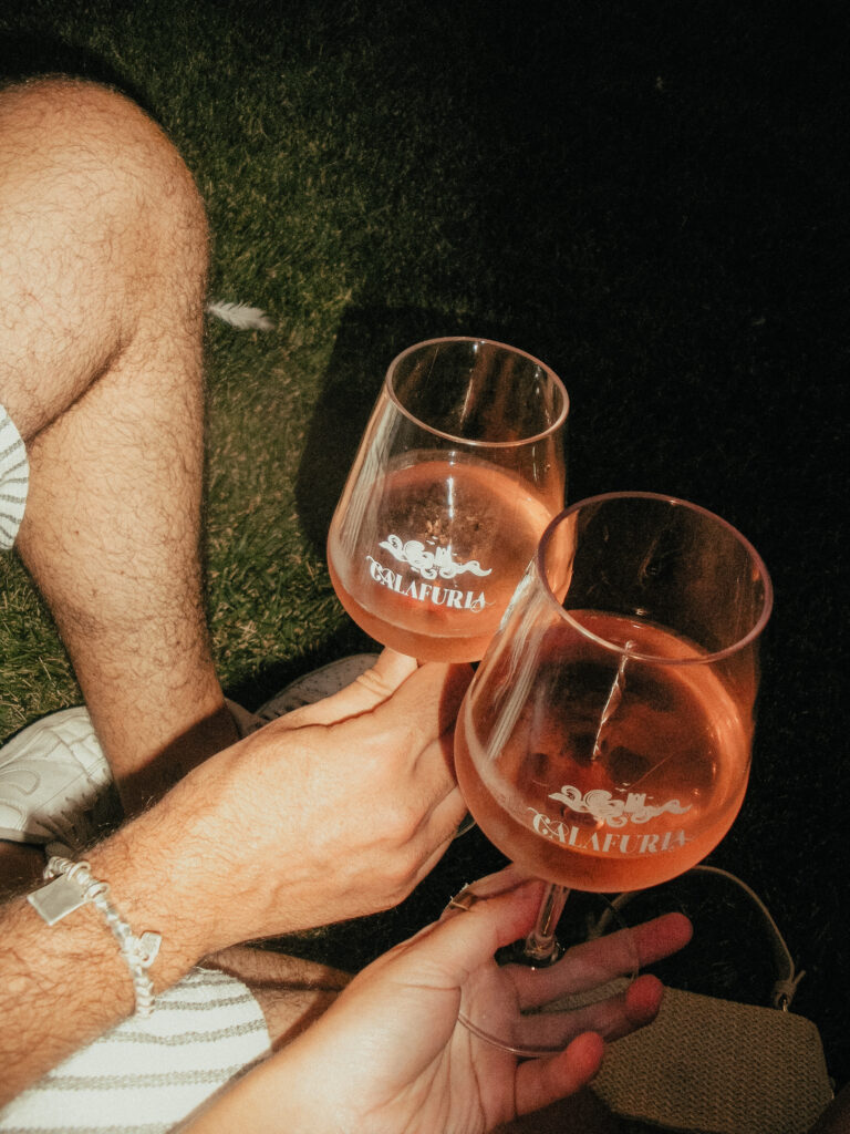Close-up of chilled rosé wine with perfect lighting and condensation